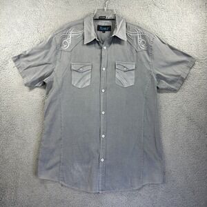 Roar Shirt Mens XL Gray Signature Reality Short Sleeve Button Biker Embroidered